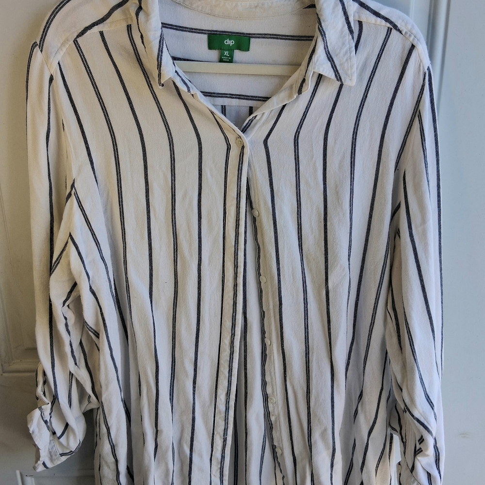 dip White Button-Down Shirt with Black Stripes